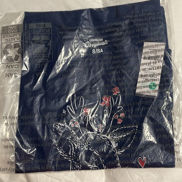 OSHKOSH B'GOSH NWT Size 8 Blue Red Reindeer Jersey Graphic Tee Scarf Long Sleeve - Picture 3 of 3